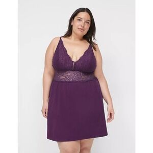 Lane Bryant Cacique Womens Comfy Cotton Knit Lace Chemise Plus Size 18/20 Purple